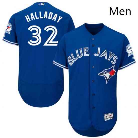 Mens Majestic Toronto Blue Jays 32 Roy Halladay Blue Alternate Flex Base Authentic Collection MLB Jersey
